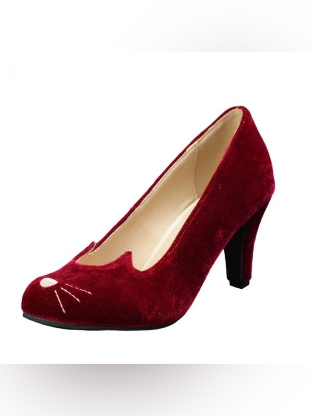 NIB Modcloth T.U.K Sophistakitty Red Cat Velvet Heels
